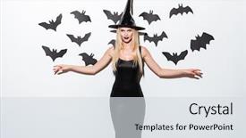  Presentation with black woman - Amazing PPT layouts having holloween witch - portrait of happy young woman backdrop and a sky blue colored foreground