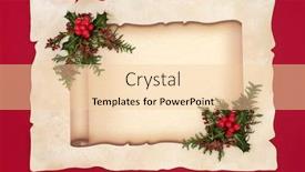  Presentation with scroll paper - Audience pleasing slide deck consisting of holly berry and cedar cypress leaf sprigs on old scroll and parchment paper on red background document for a christmas or winter theme backdrop and a lemonade colored foreground
