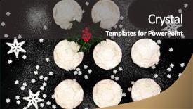  Presentation with baked pies - PPT theme consisting of holly berry leaf sprig star background and a dark gray colored foreground