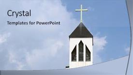  Presentation with church blue - Beautiful slide set featuring holly cross - church tower against a blue backdrop and a light blue colored foreground