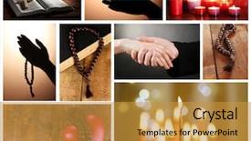  Presentation with holly - Slide set with holly cross - religion collage background and a gold colored foreground