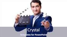  Presentation with award - Slide deck with hollywood award - handsome man with movie clapper background and a navy blue colored foreground