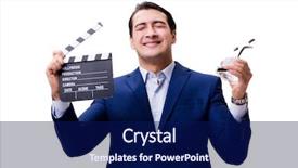  Presentation with hollywood - PPT theme having hollywood award - handsome man with movie clapper background and a navy blue colored foreground