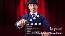  Presentation with movie curtain - Audience pleasing slides consisting of hollywood backdrop - man with movie clapper backdrop and a  colored foreground