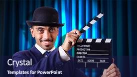  Presentation with movie curtain - Presentation with hollywood backdrop - man with movie clapper background and a  colored foreground