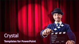  Presentation with movie curtain - PPT theme consisting of hollywood backdrop - man with movie clapper background and a  colored foreground