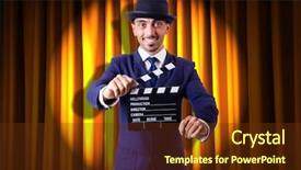  Presentation with movie curtain - Audience pleasing slide set consisting of hollywood backdrop - man with movie clapper backdrop and a tawny brown colored foreground