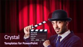  Presentation with movie curtain - Slide deck featuring hollywood backdrop - man with movie clapper background and a wine colored foreground