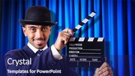  Presentation with movie curtain - Audience pleasing slide deck consisting of hollywood backdrop - man with movie clapper backdrop and a  colored foreground