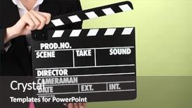  Presentation with clapper - Colorful presentation theme enhanced with hollywood movies - movie production clapper board backdrop and a dark gray colored foreground