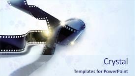  Presentation with film strips - PPT theme enhanced with hollywood star - strips of film on blue background and a sky blue colored foreground
