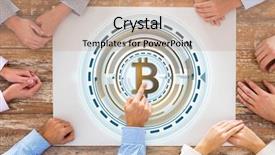  Presentation with cryptocurrency - Colorful theme enhanced with hologram at office from top backdrop and a coral colored foreground