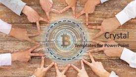  Presentation with cryptocurrency - Presentation theme consisting of hologram on table from top background and a coral colored foreground