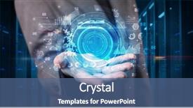  Presentation with biometric security - Cool new slide set with holograms - man holding hologram projection displaying backdrop and a teal colored foreground