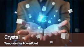  Presentation with server room - Slides enhanced with hologram projection displaying white cubes background and a tawny brown colored foreground