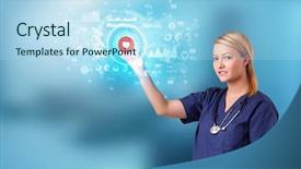  Presentation with medical charts - Presentation theme enhanced with holograms - doctor touching hologram screen displaying background and a light blue colored foreground