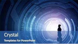  Presentation with holographic - PPT theme having holographic - back view of businesswoman background and a ocean colored foreground