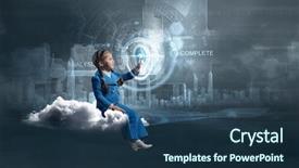 Presentation with holographic - PPT theme enhanced with holographic - little girl sitting on cloud background and a ocean colored foreground