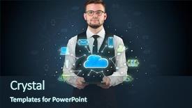  Presentation with cloud technology - Slides having holography - chalk drawn cloud technology symbols background and a  colored foreground