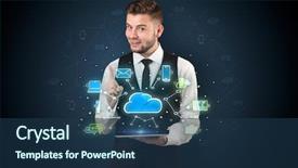  Presentation with cloud technology - Slide set with holography - chalk drawn cloud technology symbols background and a ocean colored foreground