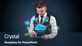  Presentation with nano technology drag - Presentation design having holography - chalk drawn cloud technology symbols background and a ocean colored foreground