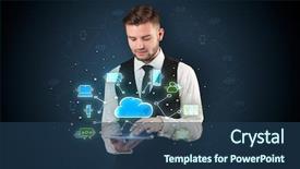  Presentation with cloud technology - Cool new slide deck with holography - chalk drawn cloud technology symbols backdrop and a ocean colored foreground