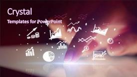  Presentation with finger - Beautiful slide deck featuring holography - finger touching tablet with business backdrop and a wine colored foreground