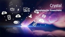  Presentation with finger - Presentation theme consisting of holography - finger touching tablet with white background and a navy blue colored foreground