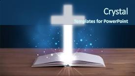  Presentation with glowing cross - PPT theme with holy bible with glowing cross background and a ocean colored foreground