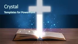  Presentation with glowing cross - Amazing PPT theme having open holy bible with glowing backdrop and a ocean colored foreground