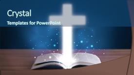  Presentation with glowing cross - Audience pleasing PPT theme consisting of open holy bible with glowing backdrop and a  colored foreground