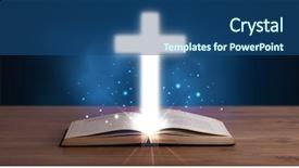  Presentation with glowing cross - Audience pleasing slide deck consisting of open holy bible with glowing backdrop and a ocean colored foreground