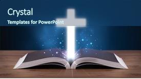  Presentation with glowing cross - Colorful slide deck enhanced with open holy bible with glowing backdrop and a  colored foreground