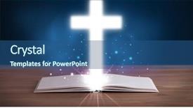  Presentation with open bible - Beautiful presentation featuring open holy bible with glowing backdrop and a ocean colored foreground