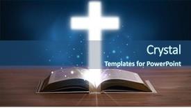  Presentation with glowing cross - PPT layouts featuring beautiful golden retriever dog in the nature an autumn day background and a coral colored foreground.