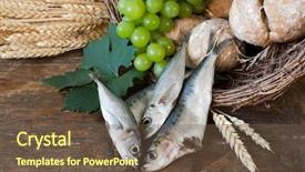 Presentation with miracles - PPT layouts having holy communion - bread and fish with wine background and a tawny brown colored foreground