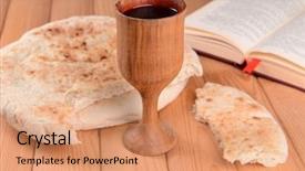  Presentation with religious bread and wine holy - Presentation featuring holy communion - cup of wine and bread background and a coral colored foreground