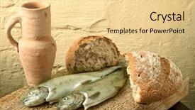  Presentation with jesus bread - Beautiful presentation featuring holy communion - fish bread and wine backdrop and a blonde colored foreground