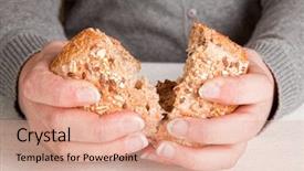  Presentation with sharing - Beautiful presentation theme featuring holy communion - hands of a woman breaking backdrop and a coral colored foreground