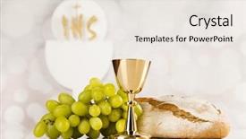  Presentation with holy mass - Audience pleasing PPT theme consisting of holy communion a golden chalice backdrop and a sky blue colored foreground