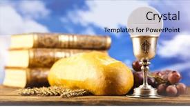  Presentation with holy - Audience pleasing presentation theme consisting of view of fresh buns with soft cheese and boiled eggs on cutting board sesame seeds fast breakfast concept selective focus toned backdrop and a dark gray colored foreground