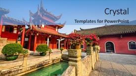  Presentation with drum - Colorful PPT theme enhanced with holy gorund - fuzhou china at yongquan temple backdrop and a light blue colored foreground