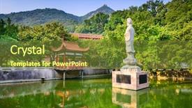  Presentation with drum - Slide deck with holy gorund - fuzhou china at yongquan temple background and a tawny brown colored foreground