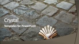  Presentation with shell - Colorful presentation design enhanced with holy gorund - santiago shell pilgrims shell st backdrop and a gray colored foreground