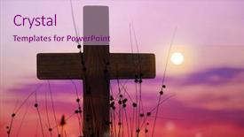  Presentation with sky holy - Colorful presentation design enhanced with holy gorund - wooden cross on sky background backdrop and a lemonade colored foreground