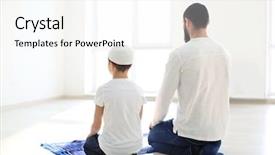  Presentation with muslim - Slides enhanced with holy life - muslim father and son praying background and a white colored foreground