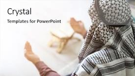  Presentation with muslim - PPT theme with holy life - young muslim man praying indoors background and a white colored foreground