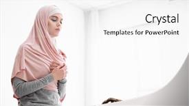 Presentation with woman muslim - Slides having holy life - young muslim woman praying indoors background and a  colored foreground