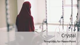  Presentation with woman muslim - Cool new presentation theme with holy life - young muslim woman praying indoors backdrop and a light gray colored foreground