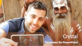  Presentation with poverty - Slide deck with brahman - tourist taking a selfie background and a red colored foreground
